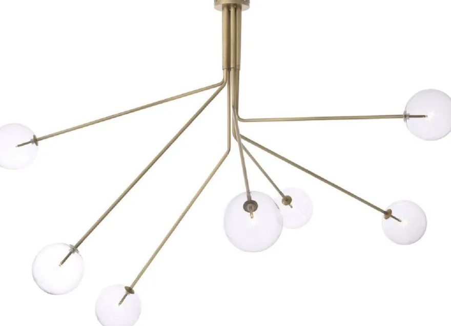 Casa Padrino Luxus Halogen Kronleuchter Antik Messingfarben 192 x 192 x H. 85 cm - Moderner dimmbarer Kronleuchter mit runden Glas Lampenschirmen - Luxus Kollektion