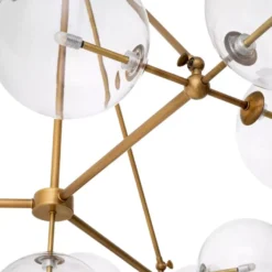 Casa Padrino Luxus Halogen Kronleuchter Antik Messing Ø 140 x H. 90 cm - Wohnzimmer Kronleuchter mit runden Glas Lampenschirmen - Hotel Kronleuchter - Restaurant Kronleuchter - Luxus Qualität