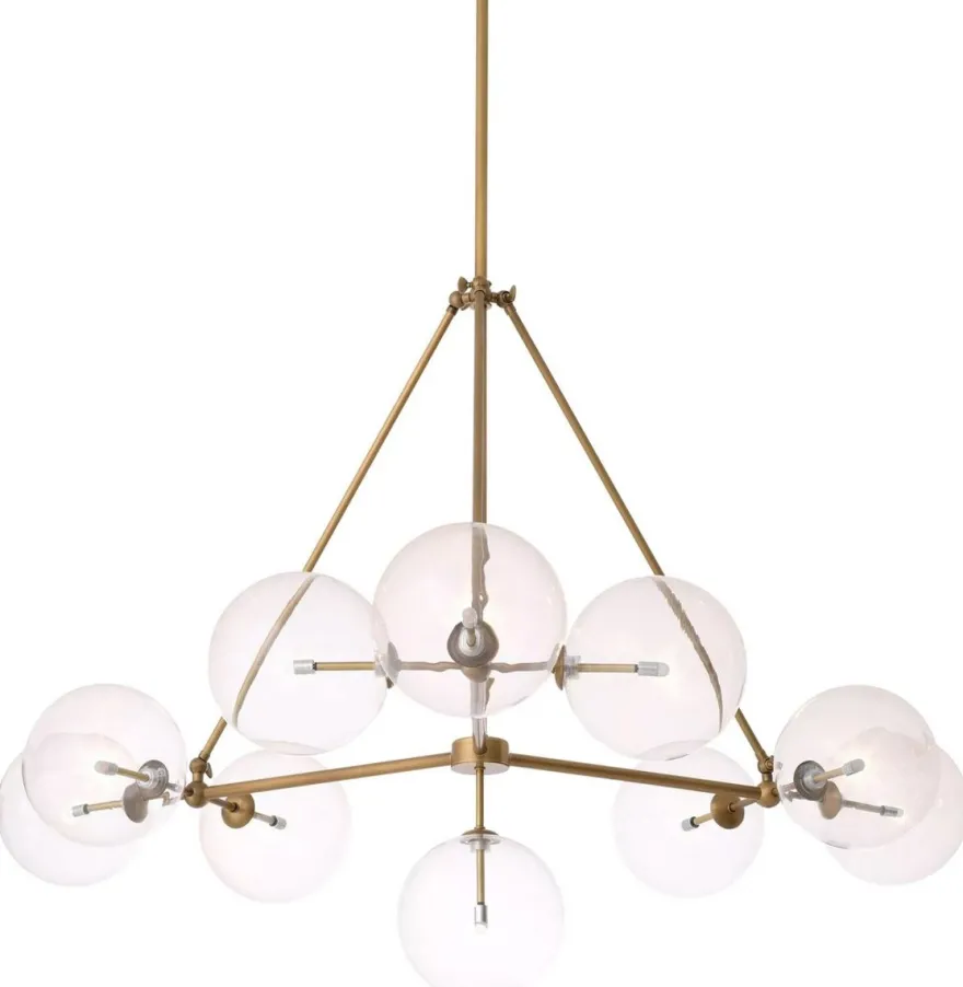 Casa Padrino Luxus Halogen Kronleuchter Antik Messing Ø 140 x H. 90 cm - Wohnzimmer Kronleuchter mit runden Glas Lampenschirmen - Hotel Kronleuchter - Restaurant Kronleuchter - Luxus Qualität