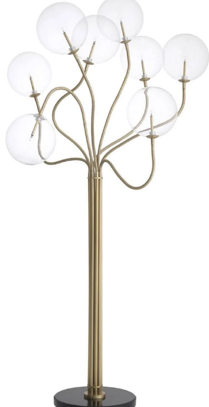 Casa Padrino Luxus Halogen Stehleuchte Antik Messingfarben / Schwarz Ø 70 x H. 170 cm - Dimmbare Metall Stehlampe mit runden Glas Lampenschirmen und Marmorfuß - Luxus Kollektion