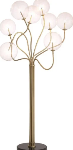 Casa Padrino Luxus Halogen Stehleuchte Antik Messingfarben / Schwarz Ø 70 x H. 170 cm - Dimmbare Metall Stehlampe mit runden Glas Lampenschirmen und Marmorfuß - Luxus Kollektion