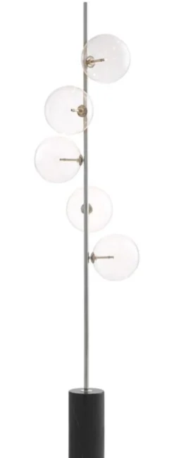 Casa Padrino Luxus Halogen Stehleuchte Silber / Schwarz Ø 44 x H. 190 cm - Energiesparlampe mit edlem Marmorfuß