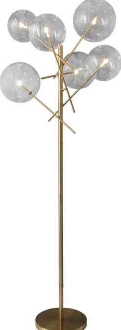 Casa Padrino Luxus Halogen Stehleuchte Messingfarben 25 x 51 x H. 130 cm - Metall Stehlampe mit runden Glas Lampenschirmen - Luxus Kollektion