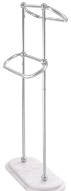Casa Padrino Luxus Handtuchhalter Silber / Weiß 50 x 22 x H. 91 cm - Luxus Badezimmer Accessoires
