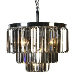 Casa Padrino Luxus Hängeleuchte Rauchglas / Silber Ø 54 x H. 42 cm - Dreistufige Kristall Pendelleuchte