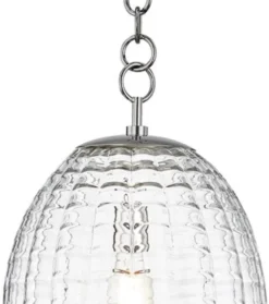 Casa Padrino Luxus Hängeleuchte Silber Ø 30,5 x H. 68,6 cm - Pendelleuchte mit eiförmigen Glas Lampenschirm - Wohnzimmer Lampe