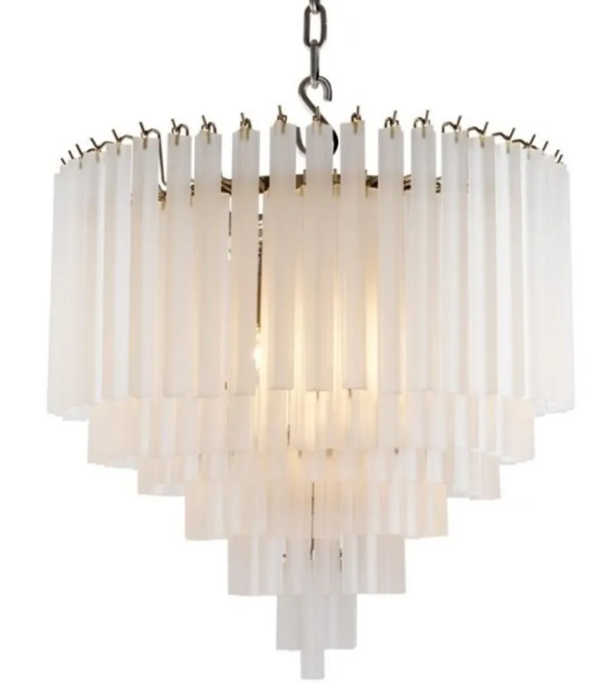 Casa Padrino Luxus Hängeleuchte Barock Stil, Gefrorenes Glas Weiß, Durchmesser 60 cm, Höhe 60 cm