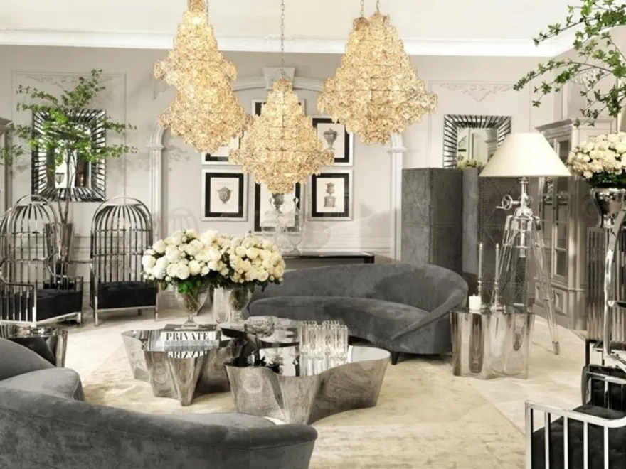 Casa Padrino Luxus Hängeleuchte im Barockstil - Metall, Glas, Nickel, Ø 60 x H 76 cm