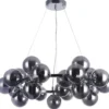 Casa Padrino Luxus Hängeleuchte rund Silber / Schwarz Ø 69 x H. 23,8 cm - Moderne Deckenlampe mit 25 kugelförmigen Glasschirmen