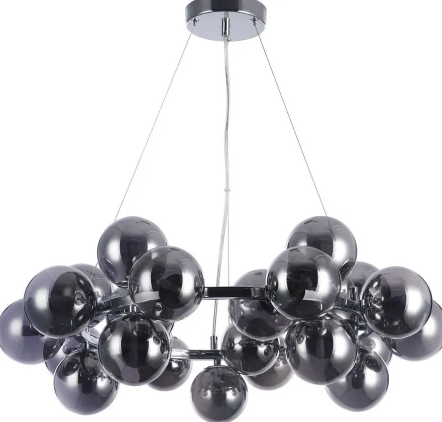 Casa Padrino Luxus Hängeleuchte rund Silber / Schwarz Ø 69 x H. 23,8 cm - Moderne Deckenlampe mit 25 kugelförmigen Glasschirmen