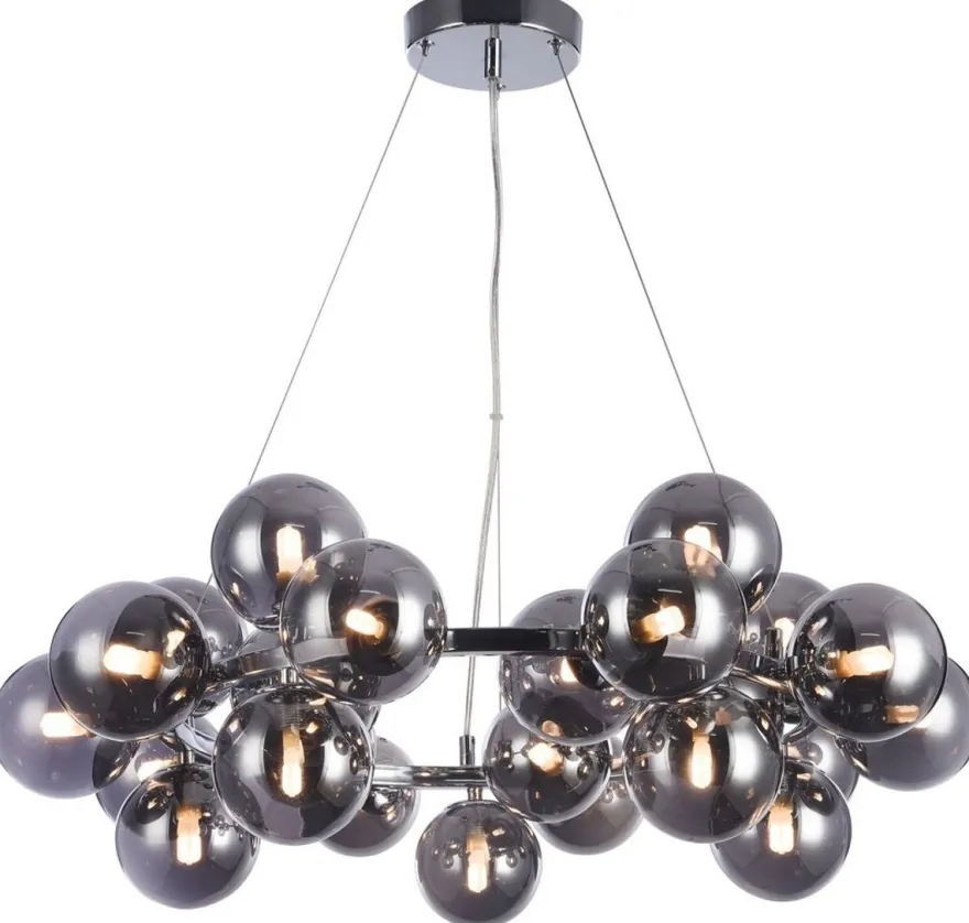 Casa Padrino Luxus Hängeleuchte rund Silber / Schwarz Ø 69 x H. 23,8 cm - Moderne Deckenlampe mit 25 kugelförmigen Glasschirmen