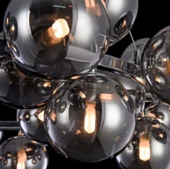 Casa Padrino Luxus Hängeleuchte rund Silber / Schwarz Ø 69 x H. 23,8 cm - Moderne Deckenlampe mit 25 kugelförmigen Glasschirmen