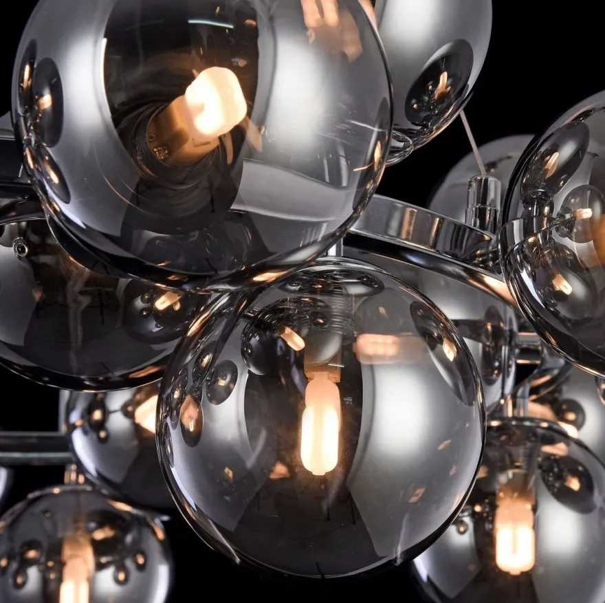 Casa Padrino Luxus Hängeleuchte rund Silber / Schwarz Ø 69 x H. 23,8 cm - Moderne Deckenlampe mit 25 kugelförmigen Glasschirmen