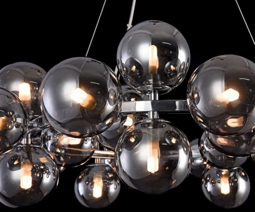 Casa Padrino Luxus Hängeleuchte rund Silber / Schwarz Ø 69 x H. 23,8 cm - Moderne Deckenlampe mit 25 kugelförmigen Glasschirmen