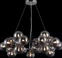 Casa Padrino Luxus Hängeleuchte rund Silber / Schwarz Ø 69 x H. 23,8 cm - Moderne Deckenlampe mit 25 kugelförmigen Glasschirmen