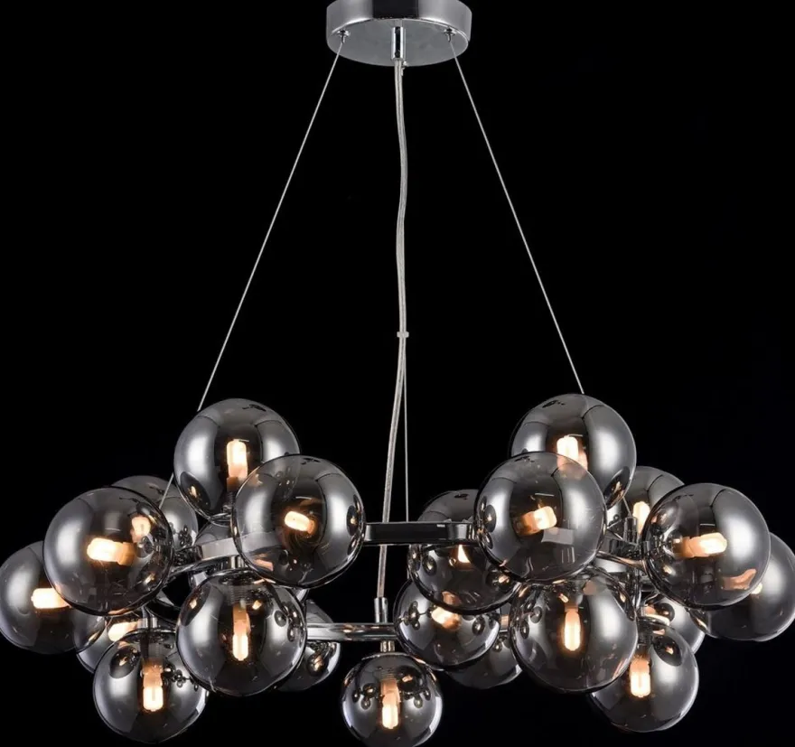 Casa Padrino Luxus Hängeleuchte rund Silber / Schwarz Ø 69 x H. 23,8 cm - Moderne Deckenlampe mit 25 kugelförmigen Glasschirmen