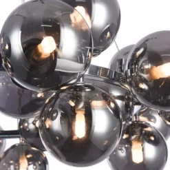 Casa Padrino Luxus Hängeleuchte rund Silber / Schwarz Ø 69 x H. 23,8 cm - Moderne Deckenlampe mit 25 kugelförmigen Glasschirmen