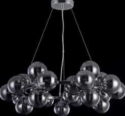 Casa Padrino Luxus Hängeleuchte rund Silber / Schwarz Ø 69 x H. 23,8 cm - Moderne Deckenlampe mit 25 kugelförmigen Glasschirmen