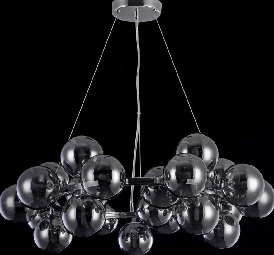 Casa Padrino Luxus Hängeleuchte rund Silber / Schwarz Ø 69 x H. 23,8 cm - Moderne Deckenlampe mit 25 kugelförmigen Glasschirmen