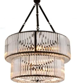 Casa Padrino Luxus Hängeleuchte Kristallglas in Rotguss Ø 67 cm x H 90 cm - Elegante Kristalllampe