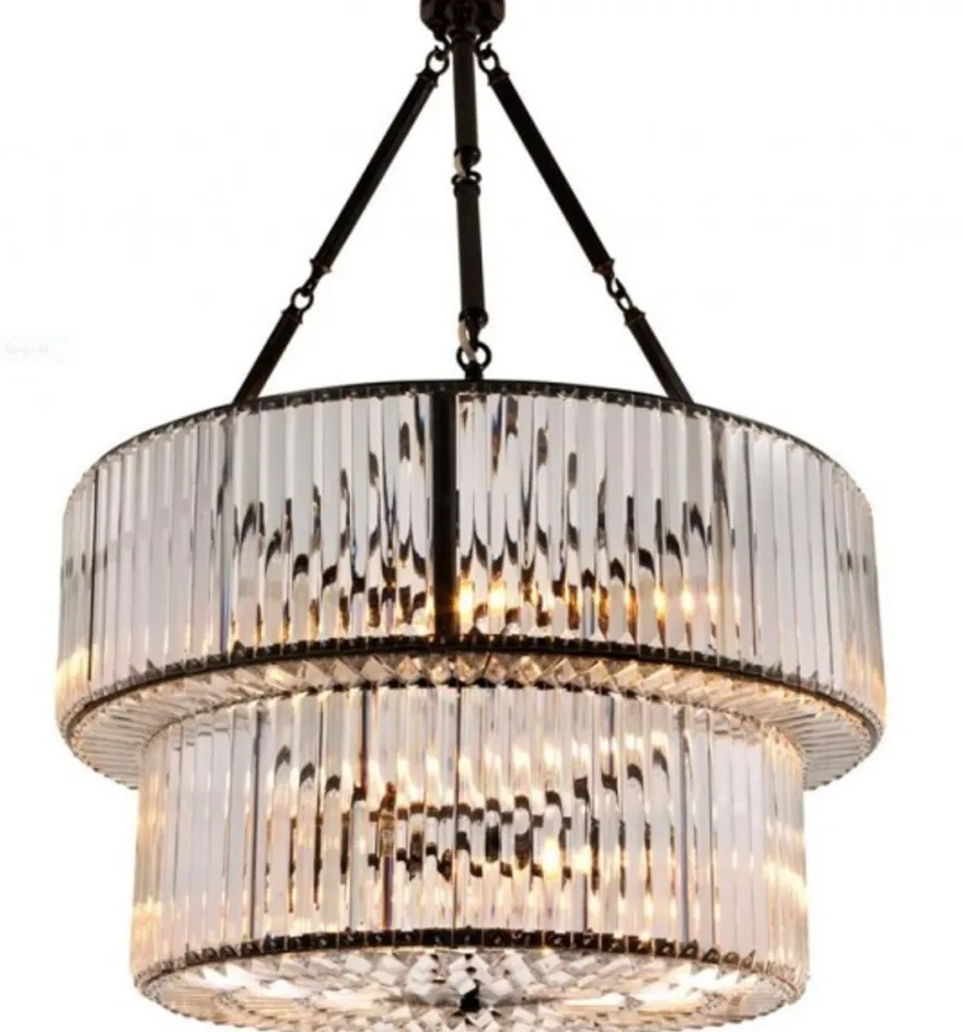 Casa Padrino Luxus Hängeleuchte Kristallglas in Rotguss Ø 67 cm x H 90 cm - Elegante Kristalllampe