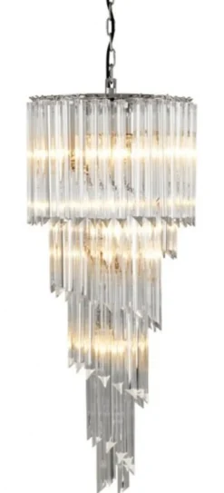 Casa Padrino Luxus Hängeleuchte Eiszapfen Design aus Glas und Edelstahl, 95 x 40 cm, 7x E14