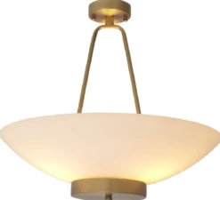Casa Padrino Luxus Hängeleuchte Antik Messingfarben / Weiß Ø 59 x H. 52 cm - Runde Stahl Hängelampe mit Glas Lampenschirm - Luxus Kollektion