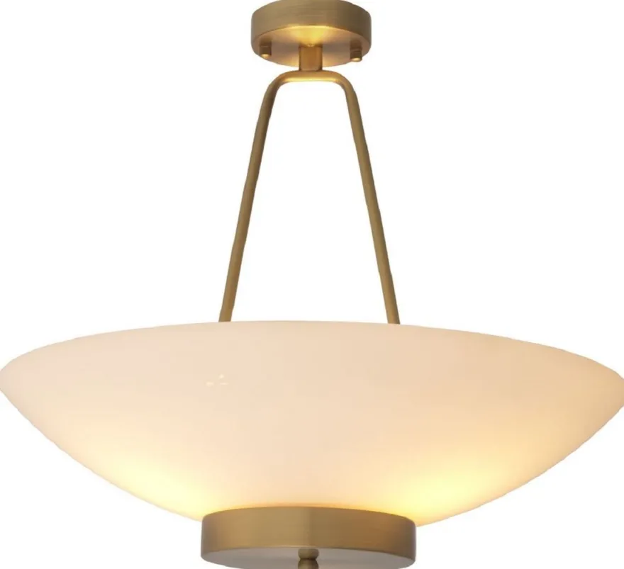 Casa Padrino Luxus Hängeleuchte Antik Messingfarben / Weiß Ø 59 x H. 52 cm - Runde Stahl Hängelampe mit Glas Lampenschirm - Luxus Kollektion