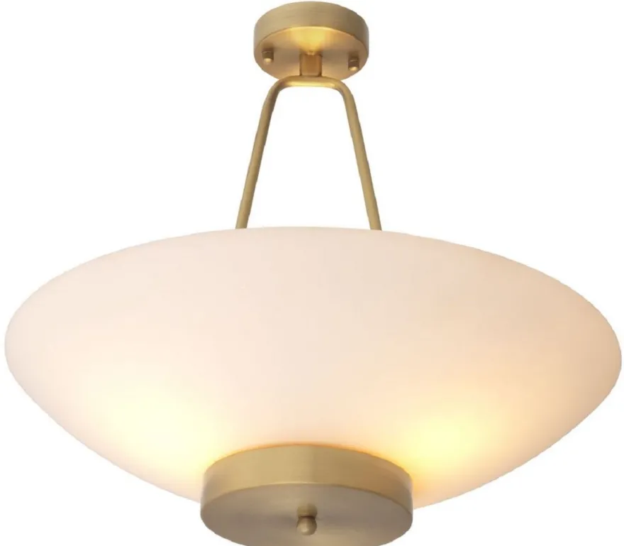 Casa Padrino Luxus Hängeleuchte Antik Messingfarben / Weiß Ø 59 x H. 52 cm - Runde Stahl Hängelampe mit Glas Lampenschirm - Luxus Kollektion