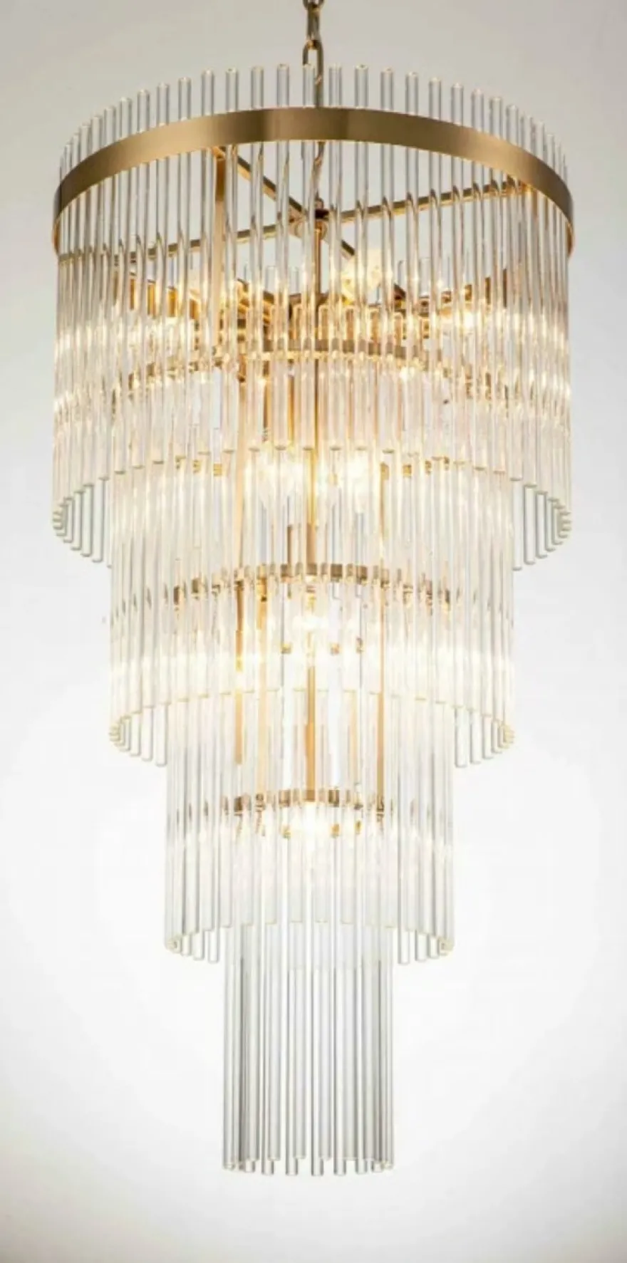 Casa Padrino Luxus Hängeleuchte Gold Ø 55 x H. 80 cm - Vierstufige Pendelleuchte mit Glasstäben