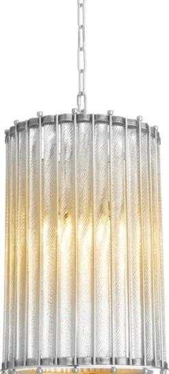 Casa Padrino Luxus Hängeleuchte im Barock Stil - Designer Hängelampe aus Messing und Glas in Antik Silber - 200 cm Kettenlänge