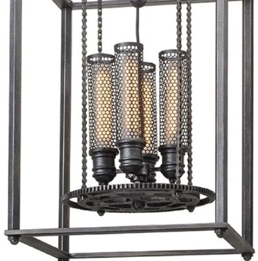 Casa Padrino Luxus Hängeleuchte / Industrieleuchte Antik Zinnfarben 41,9 x 41,9 x H. 97,2 cm - Luxus Kollektion