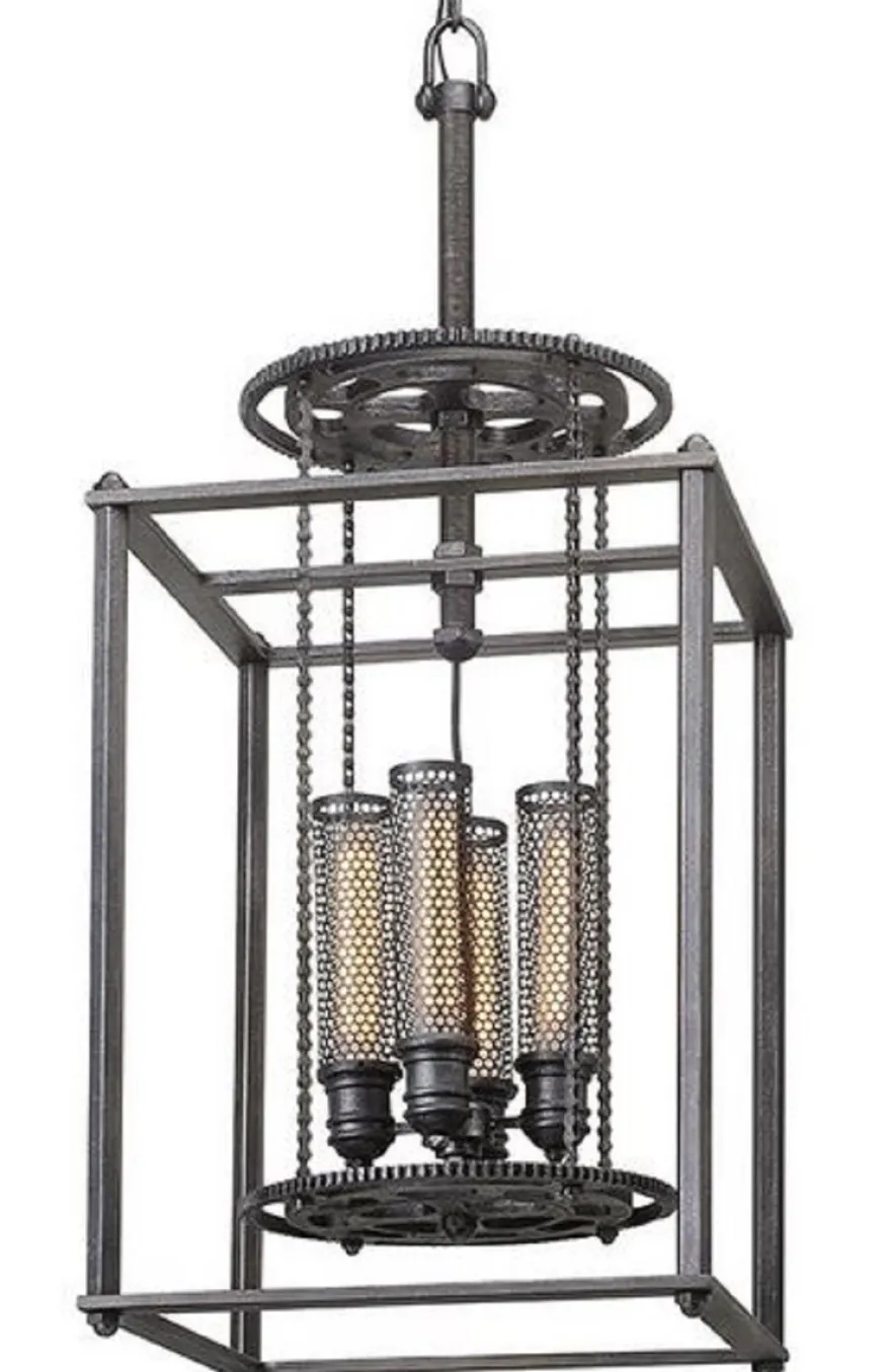 Casa Padrino Luxus Hängeleuchte / Industrieleuchte Antik Zinnfarben 41,9 x 41,9 x H. 97,2 cm - Luxus Kollektion