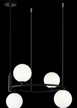 Casa Padrino Luxus Hängeleuchte Schwarz / Weiß Ø 39 x H. 28 cm - Moderne höhenverstellbare Metall Hängelampe mit runden Glas Lampenschirmen