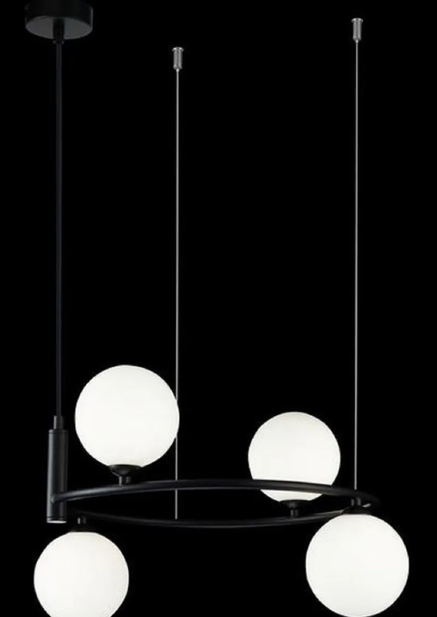 Casa Padrino Luxus Hängeleuchte Schwarz / Weiß Ø 39 x H. 28 cm - Moderne höhenverstellbare Metall Hängelampe mit runden Glas Lampenschirmen