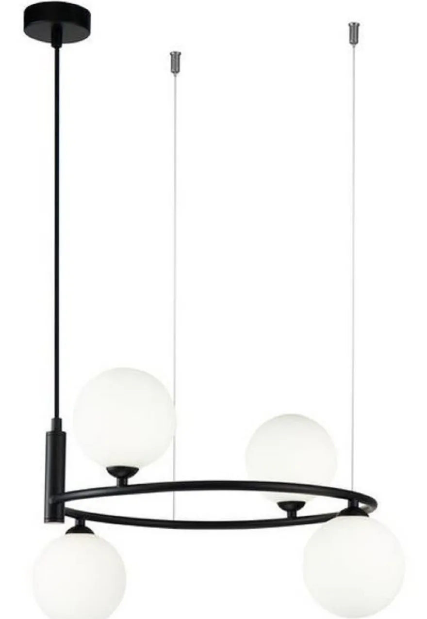 Casa Padrino Luxus Hängeleuchte Schwarz / Weiß Ø 39 x H. 28 cm - Moderne höhenverstellbare Metall Hängelampe mit runden Glas Lampenschirmen