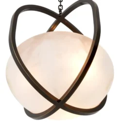 Casa Padrino Luxus Hängeleuchte Bronze Finish / Alabaster Ø 49 cm x H. 60 cm