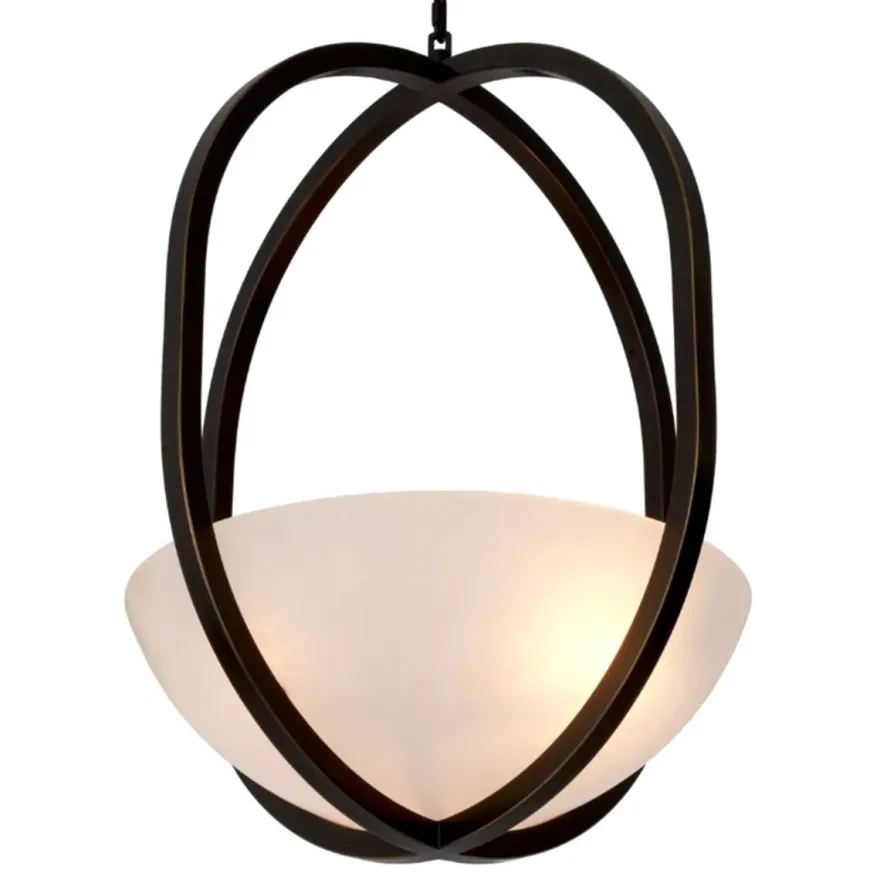 Casa Padrino Luxus Hängeleuchte Bronze Finish / Alabaster Ø 49 cm x H. 60 cm