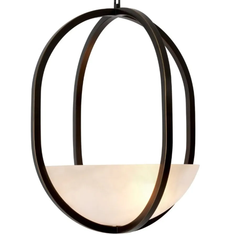 Casa Padrino Luxus Hängeleuchte Bronze Finish / Alabaster Ø 49 cm x H. 60 cm