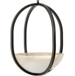 Casa Padrino Luxus Hängeleuchte Bronze Finish / Alabaster Ø 49 cm x H. 60 cm