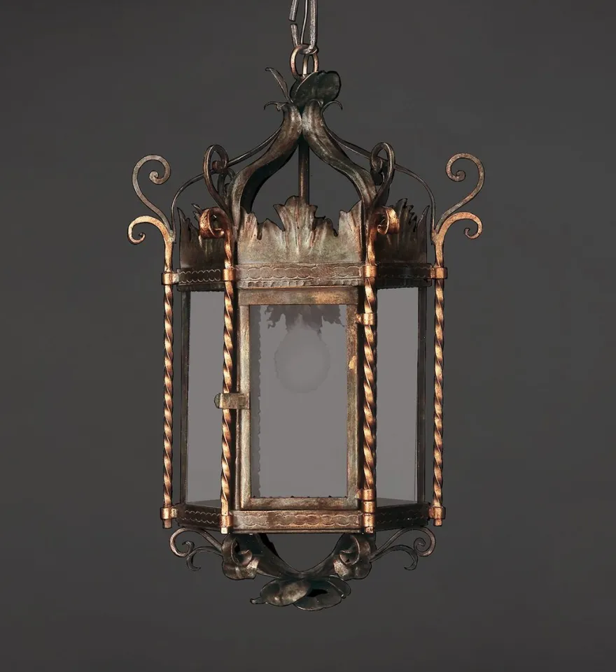Casa Padrino Luxus Hängeleuchte Laterne Gold Ø 38 x H. 60 cm - Handgefertigte Laterne aus Schmiedeeisen - Luxus Kollektion - Edel & Prunkvoll