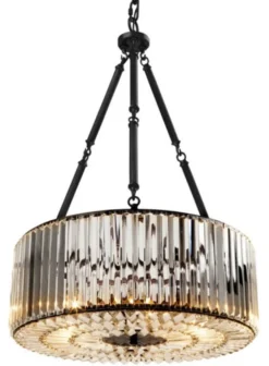 Casa Padrino Luxus Hängeleuchte Art Deco Stil in Gunmetal Finish und Glas, Höhe 77,5 cm, Durchmesser 53 cm