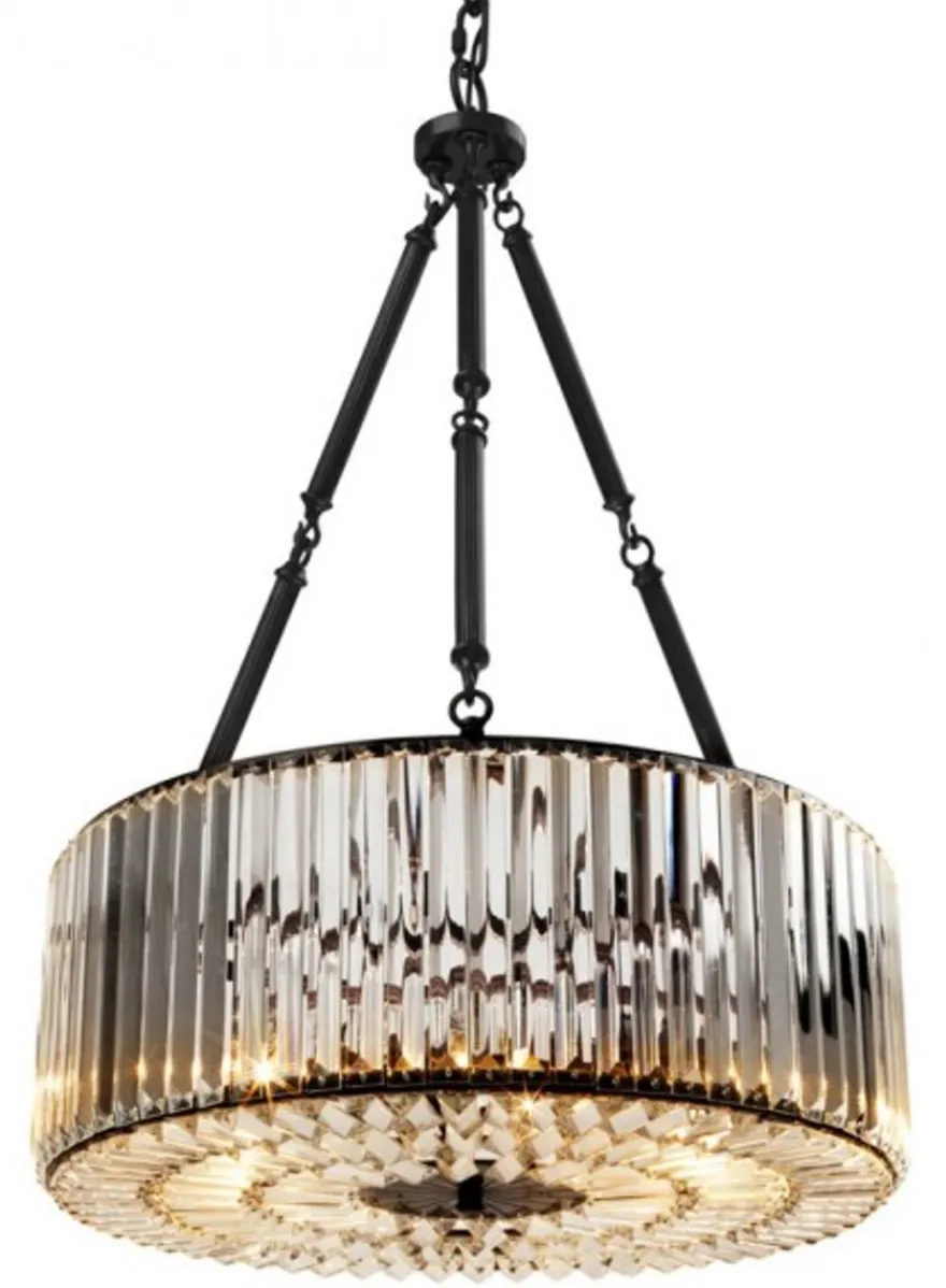 Casa Padrino Luxus Hängeleuchte Art Deco Stil in Gunmetal Finish und Glas, Höhe 77,5 cm, Durchmesser 53 cm
