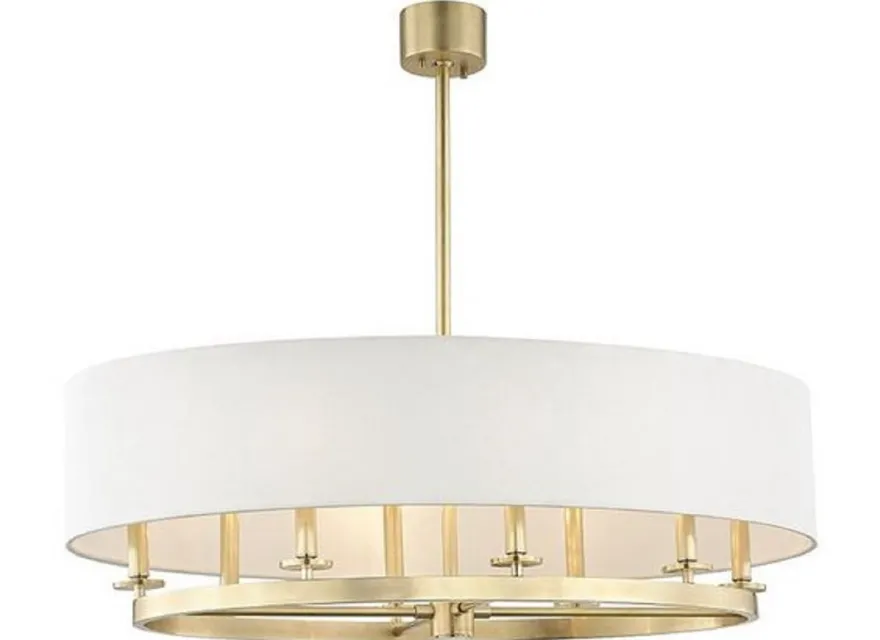 Casa Padrino Luxus Hängeleuchte Antik Messingfarben / Cremefarben Ø 51,4 x H. 29,9 cm - Runde Metall Hängelampe mit Leinenstoff