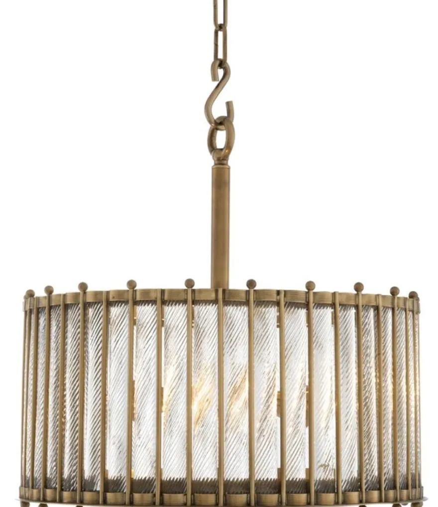 Casa Padrino Luxus Hängeleuchte Antik Messingfarben Ø 52,5 x H. 52 cm - Runde Messing Pendelleuchte mit handgemachtem Glas