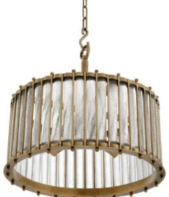 Casa Padrino Luxus Hängeleuchte Antik Messingfarben Ø 52,5 x H. 52 cm - Runde Messing Pendelleuchte mit handgemachtem Glas