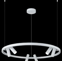 Casa Padrino Luxus Hängeleuchte Weiß Ø 90 cm - Runde Pendelleuchte mit verstellbaren LED Spots