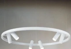 Casa Padrino Luxus Hängeleuchte Weiß Ø 90 cm - Runde Pendelleuchte mit verstellbaren LED Spots