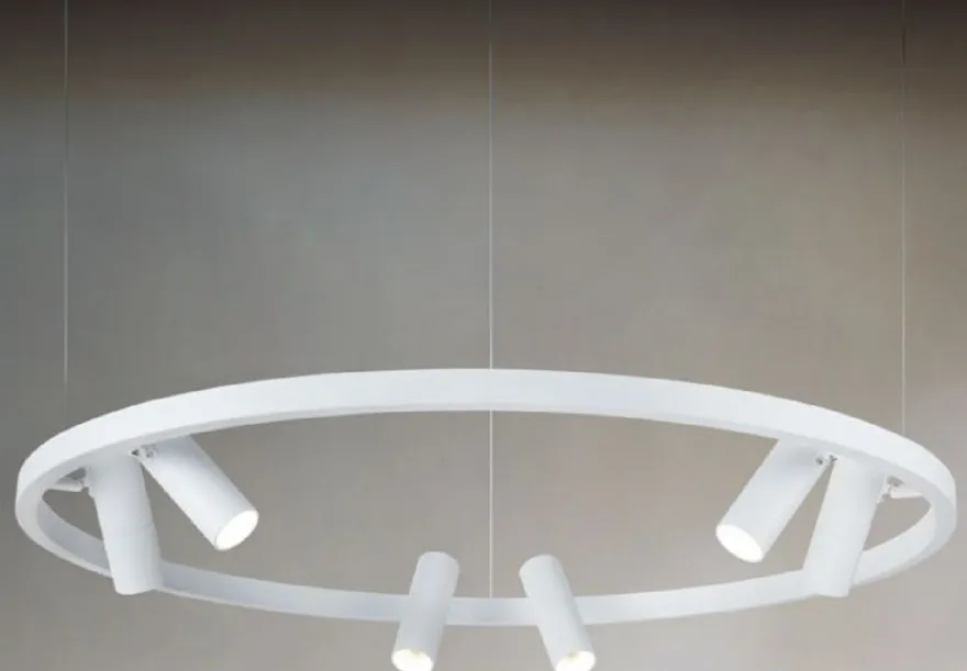 Casa Padrino Luxus Hängeleuchte Weiß Ø 90 cm - Runde Pendelleuchte mit verstellbaren LED Spots