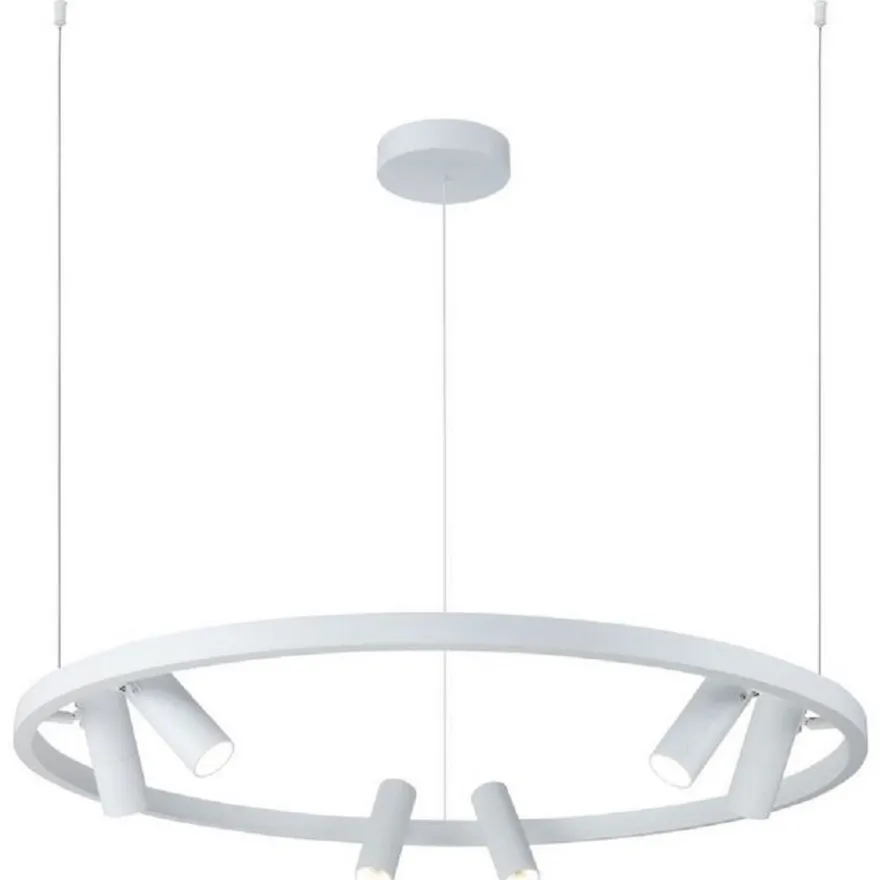 Casa Padrino Luxus Hängeleuchte Weiß Ø 90 cm - Runde Pendelleuchte mit verstellbaren LED Spots
